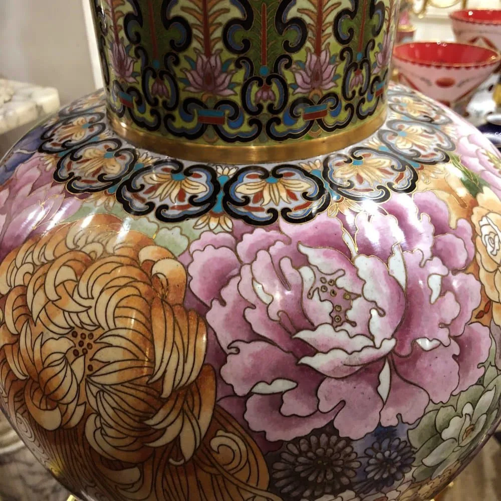 Jarrón Florero en Bronce y esmalte Cloisonne 1910 - Imagen 7