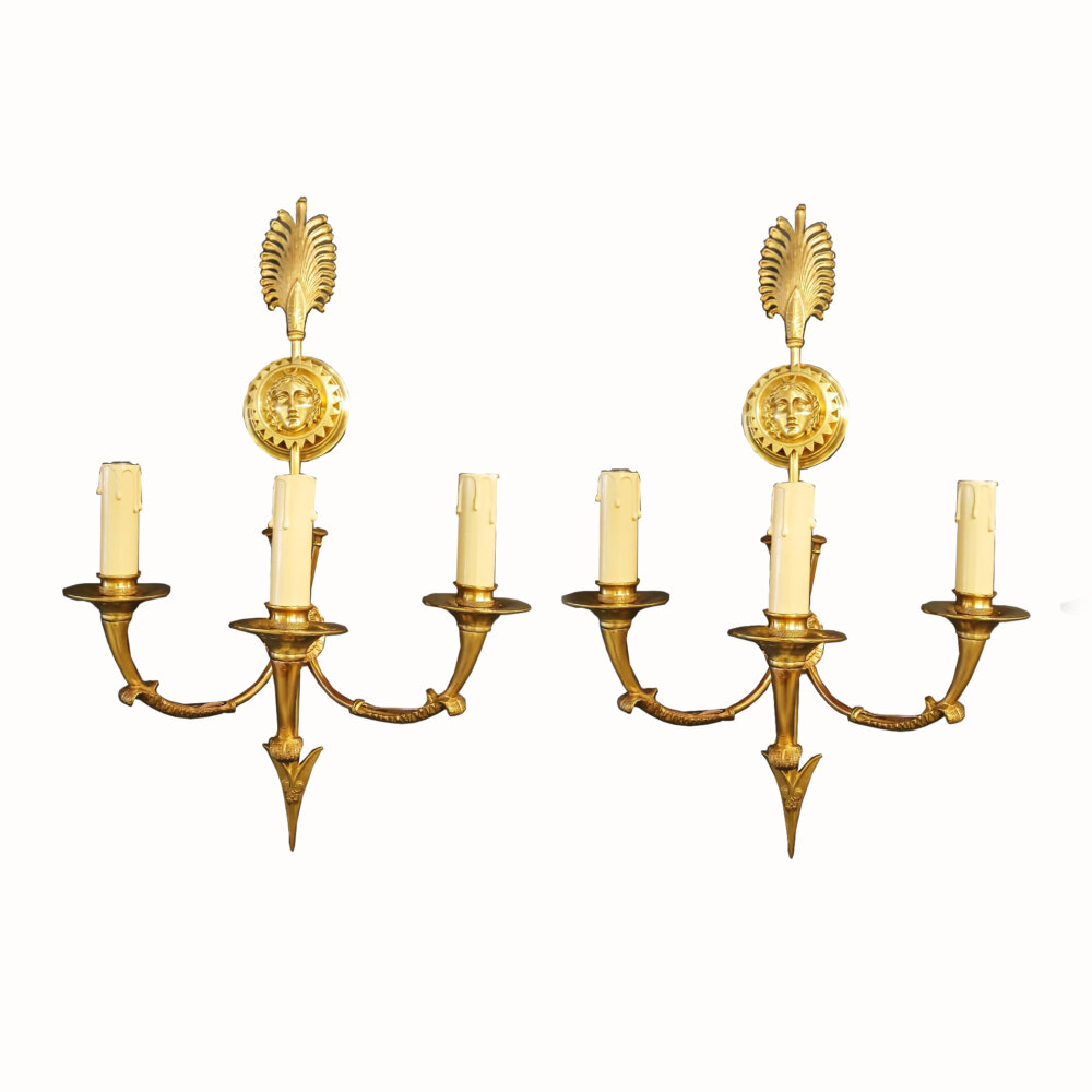 Par de Apliques Imperio Jansen Paris 1940 3 Luces